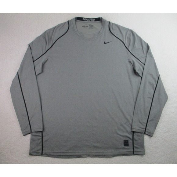 Nike Pro Shirt Mens XXL Fitted Gray Long Sleeve Dri-Fit Training Performance 2XL - Picture 1 of 10